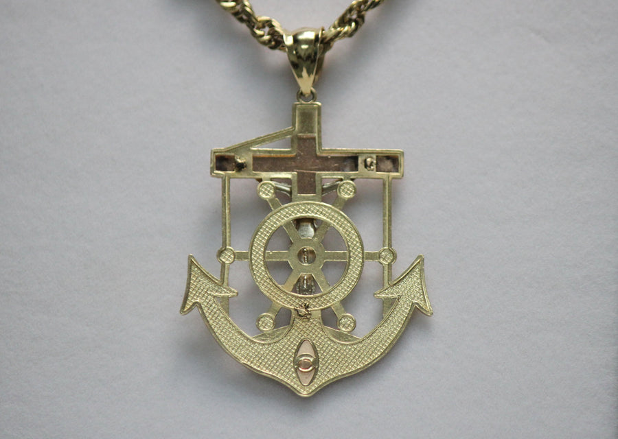 14KT Anchor Tri-color Crucifix Diamond Cut