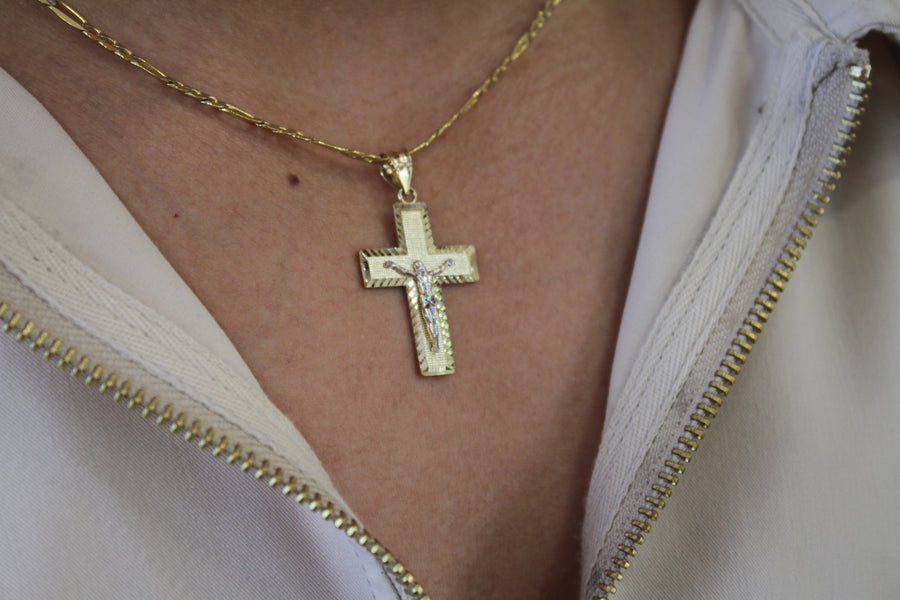 Jesus Crucifix 14KT Two-Tone Diamond Cut