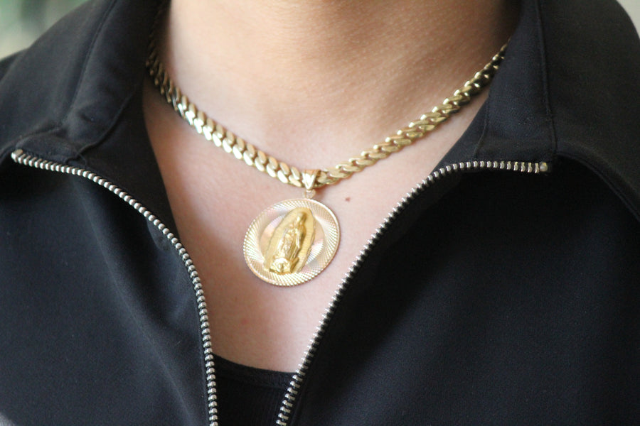 14KT Virgen Mary Diamond-Cut Tri-Color