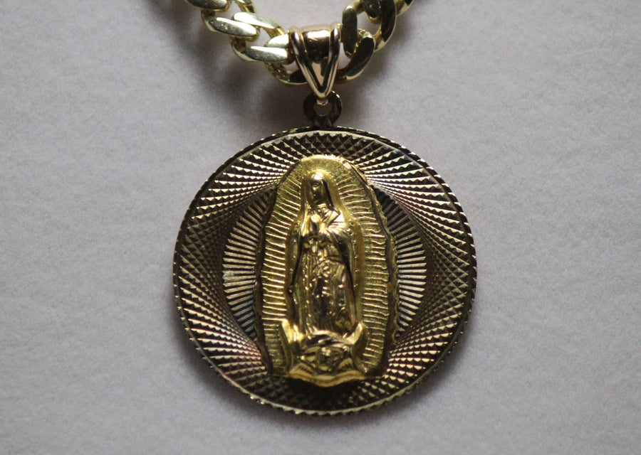 14KT Virgen Mary Diamond-Cut Tri-Color