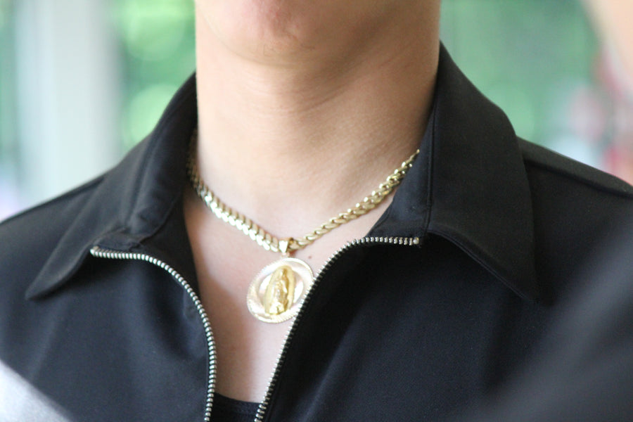 14KT Virgen Mary Diamond-Cut Tri-Color