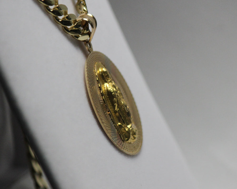 14KT Virgen Mary Diamond-Cut Tri-Color